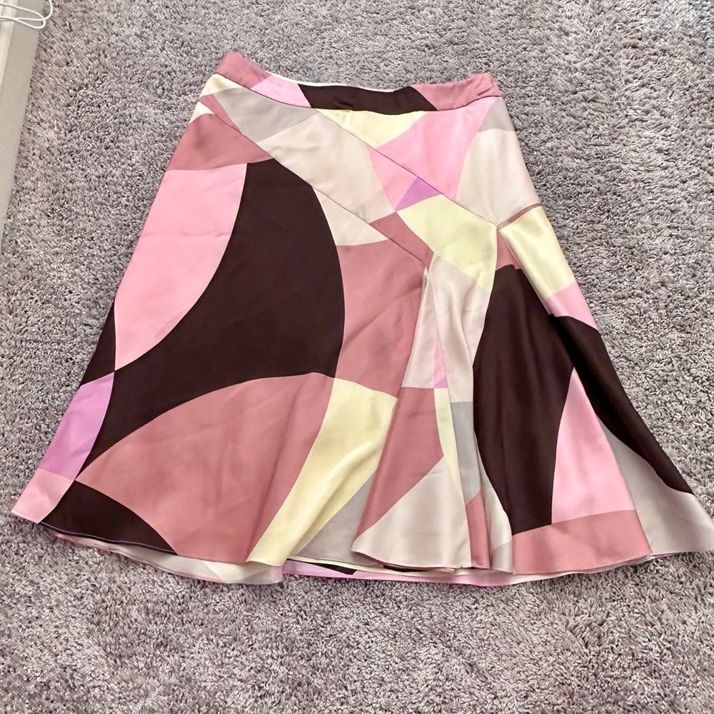 Banana Republic Geometric Midi Skirt in Pink, Brown & Cream